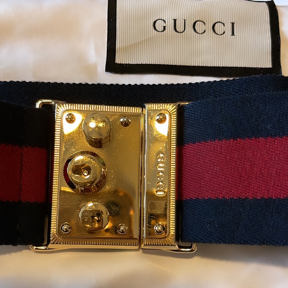 Authentic Gucci Canvas Blue and Red Web Belt, Worn Once. Like New.